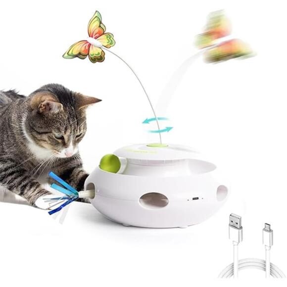 3 in 1 Interactive Cat Butterfly Flutter Toy with Rolling Balls - Picture 7 of 7